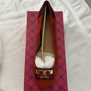 Tory Burch Gigi 20MM Round Toe Flat - Bright Lava/Malbec - Size 9